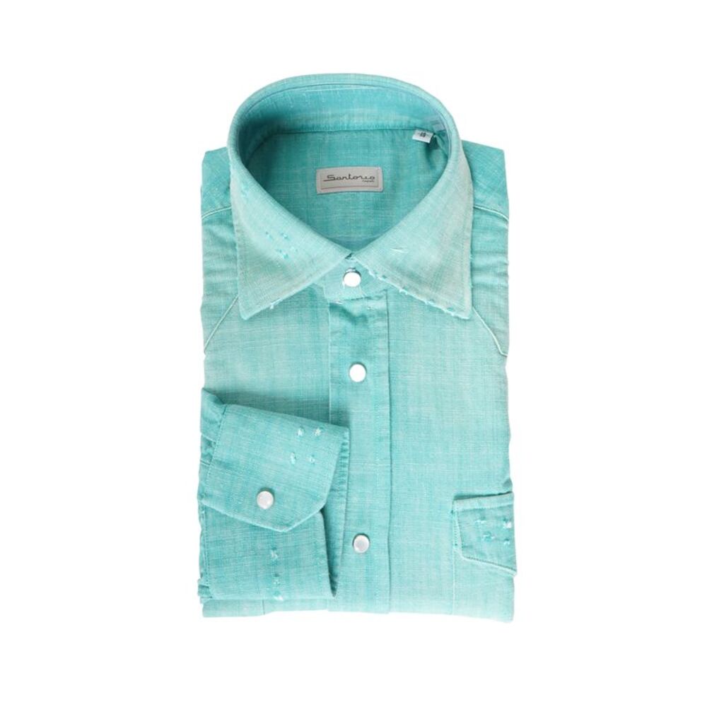 Sartorio Solid Denim Snap Button Cotton Shirt